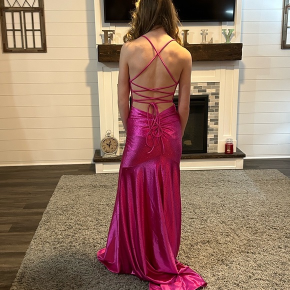 Jovani designer hot pink sparkle dress. Size 00 worn once. - Picture 2 of 3